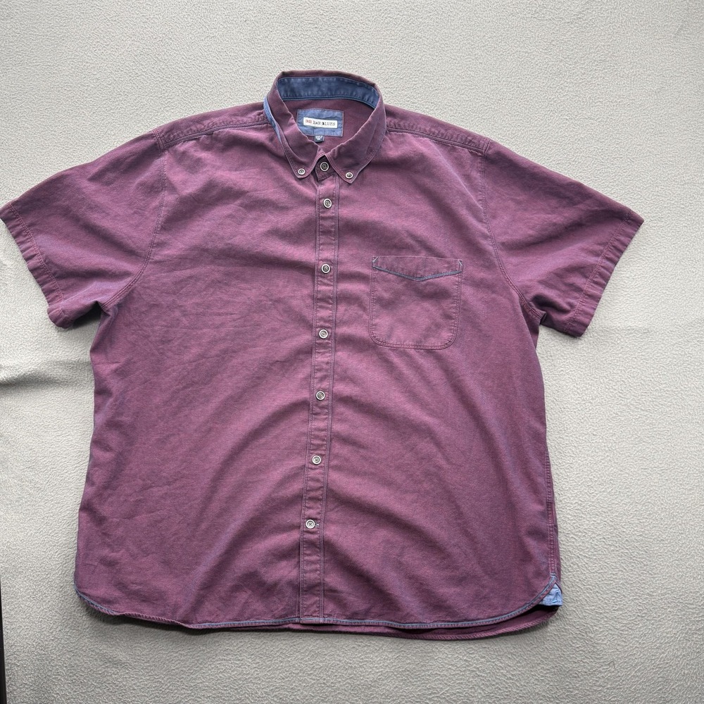 32 Bar Blues Shirt Mens 2XL Purple Solid Short Sleeve Button Up Casual Cotton